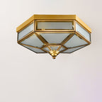 Traditional European Polygonal All Copper Glass 3/4 Light Flush Mount Ceiling Light For Living Room Lumendat