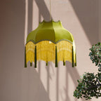 French Vintage Fabric Tassel Lampshade Brass 1-light Pendant Light BulbSquare