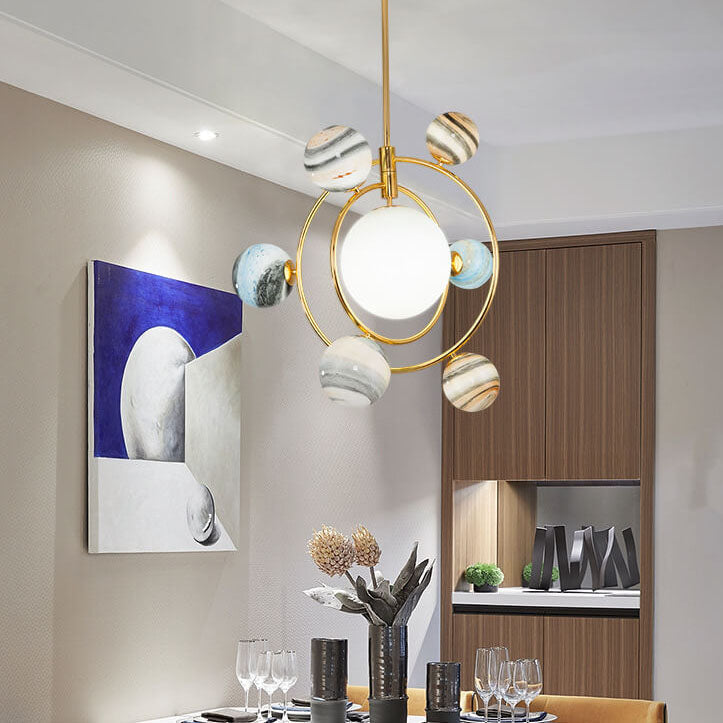 Lumendat Nordic Creative Glass Planet Plating Ring 7-Light Kids Chandelier Lumendat