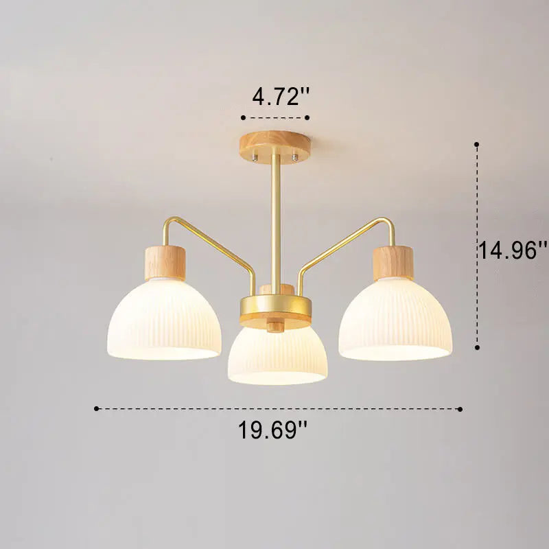 Nordic Vintage Wooden Glass Dome Shade 3/5 Light Chandelier Lumendat