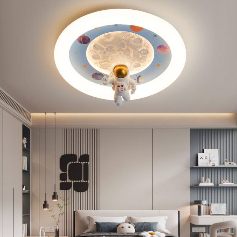 Lumendat Modern Art Deco Kids Iron Resin Acrylic Round Moon Astronaut LED Flush Mount Ceiling Light For Bedroom Lumendat