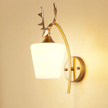 Nordic Creative Antler Glass Cone Shade 1-Light Wall Sconce Lamp for Living Room