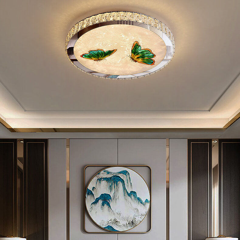 Modern Luxury Enamel Crystal Round LED Flush Mount Ceiling Light Lumendat
