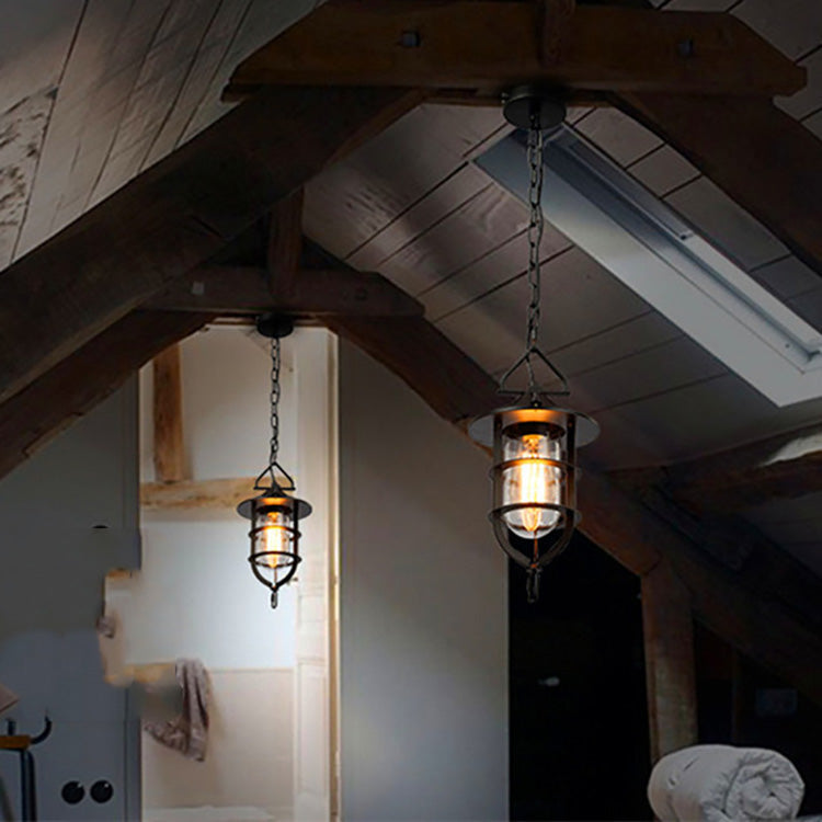 Traditional Vintage Birdcage Boatyard Iron Glass 1-light Pendant Light for Living Room
