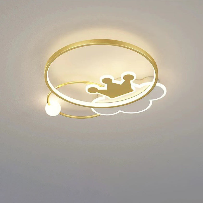 Lumendat Contemporary Nordic Kids Iron Acrylic Circle Round Crown Cloud LED Flush Mount Ceiling Light For Bedroom Lumendat