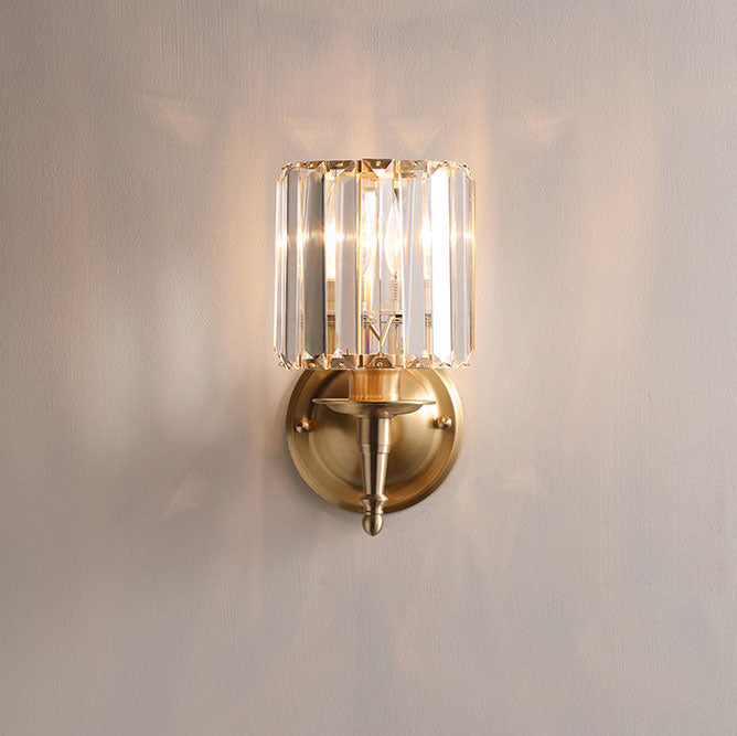 French Light Luxury Crystal Copper Cylinder 1-Light Wall Sconce Lamp Lumendat