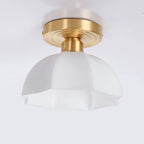 Japanese Vintage Brass Glass Dome 1-light Semi-flush Mount Ceiling Light BulbSquare