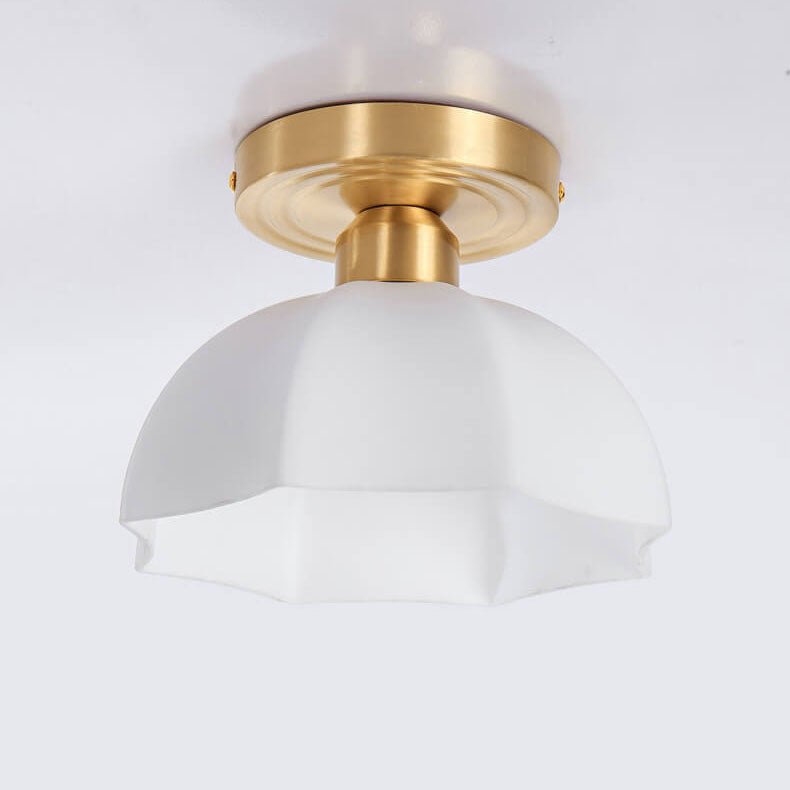 Japanese Vintage Brass Glass Dome 1-light Semi-flush Mount Ceiling Light