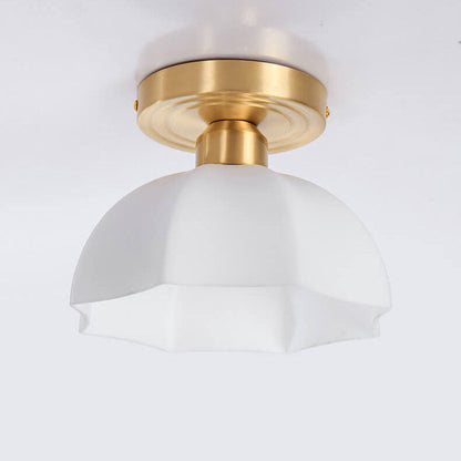 Japanese Vintage Brass Glass Dome 1-light Semi-flush Mount Ceiling Light