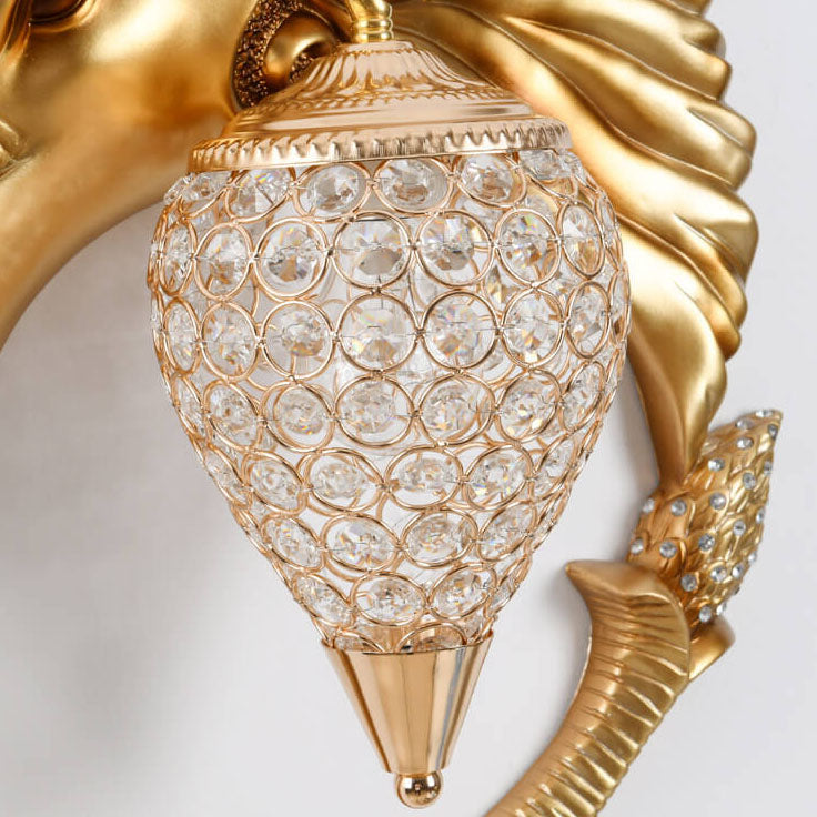 Vintage Lion Head Lantern Resin Crystal 1-Light Wall Sconce Lamp