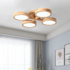 Contemporary Scandinavian Round Rubberwood LED Flush Mount Ceiling Light for Living Room BulbSquare