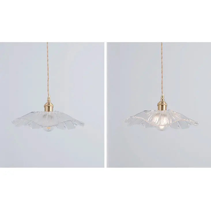 Nordic Vintage Clear Glass Flower Shape Brass 1-light Pendant Light Lumendat