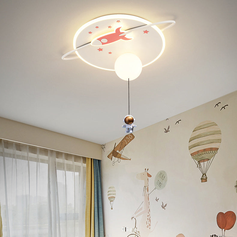 Lumendat Contemporary Creative Iron Acrylic Rocket Astronaut LED Kids Flush Mount Ceiling Light For Bedroom Lumendat