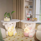 Lumendat Modern Art Deco Kids Rabbit Round Plate Rectangular Drawer Resin Wood Enamel End Table 1-Drawer With LED Light For Bedroom Lumendat