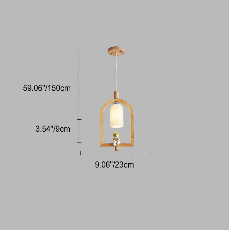 Lumendat Japanese Creative Wood Frame Resin Astronaut 1-Light Pendant Light Lumendat