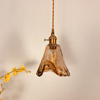 Traditional Vintage Amber Square Glass Brass 1-light Pendant Light for Living Room BulbSquare