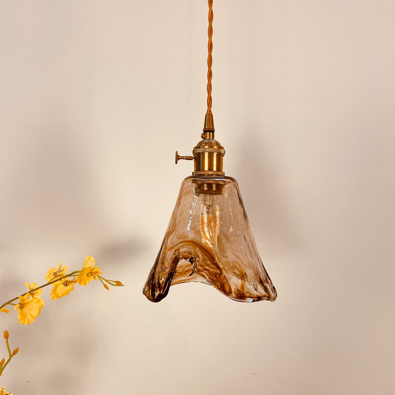 Traditional Vintage Amber Square Glass Brass 1-light Pendant Light for Living Room BulbSquare