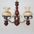 Traditional Rustic Candelabra Round Flower Iron Solid Wood 3-light Chandelier for Living Room BulbSquare