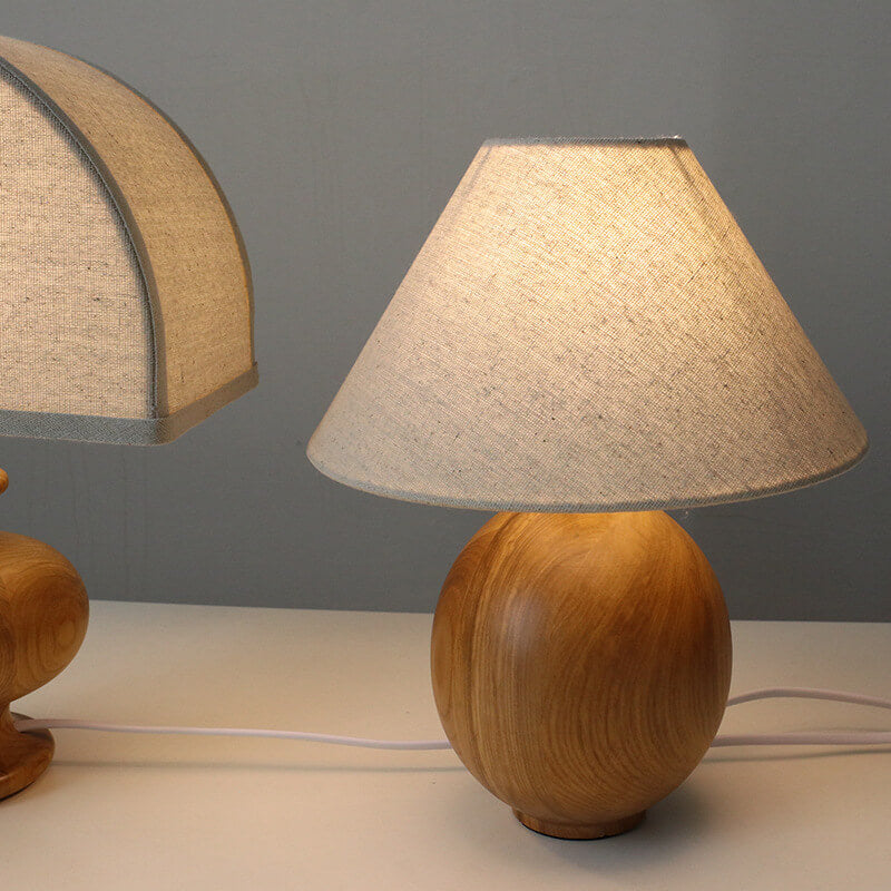 Japanese Wabi-sabi Vintage Solid Wood Fabric 1-Light Table Lamp Lumendat