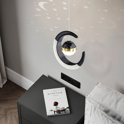 Contemporary Creative Iron Acrylic Moon LED Pendant Light for Bedroom