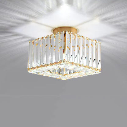 European Luxury Crystal Round Square 1-light Semi-flush Mount Ceiling Light