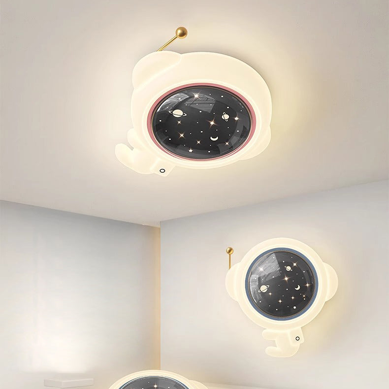 Lumendat Modern Art Deco Kids Iron PE Astronaut Round LED Flush Mount Ceiling Light For Bedroom Lumendat