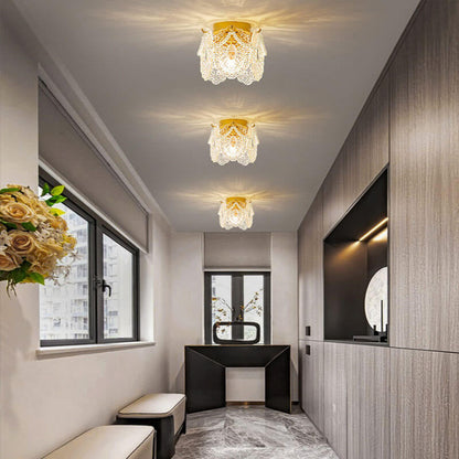 French Palace Glass Pearl Chain Cylinder 1-light Semi-flush Mount Ceiling Light