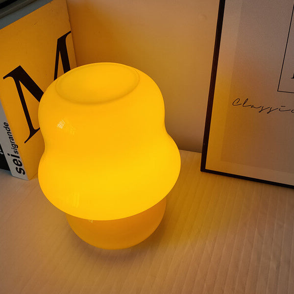 French Cream Handmade Glass Mushroom 1-Light Table Lamp Lumendat