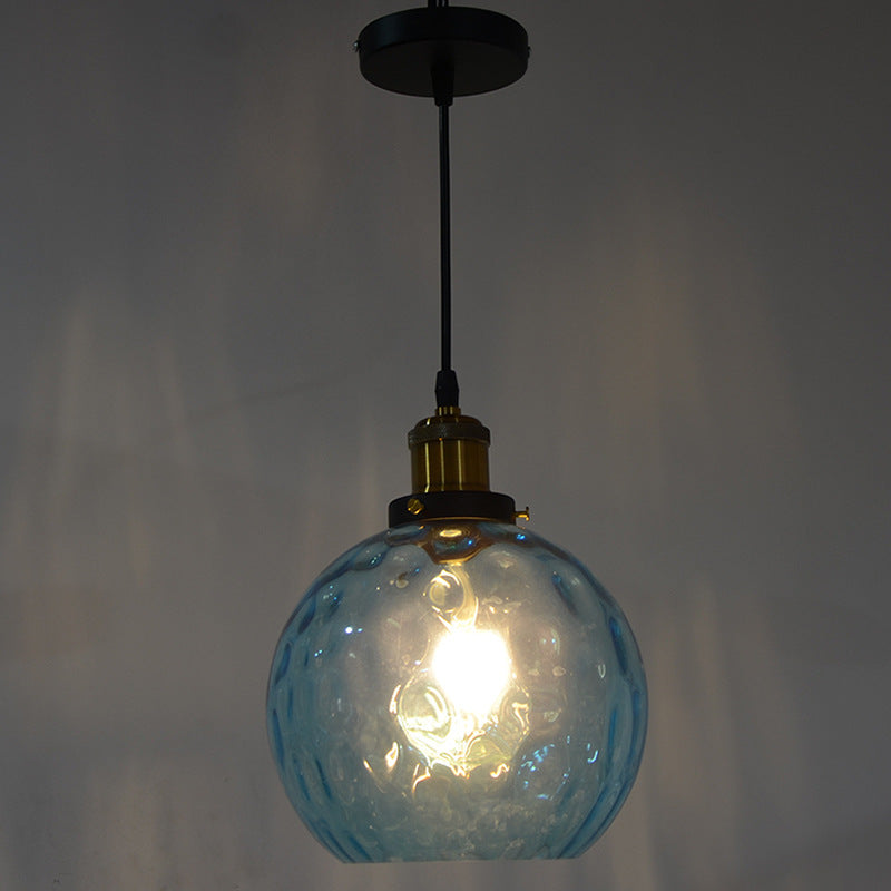 Contemporary Coastal Orb Aqua Glass 1-light Pendant Light for Bedroom BulbSquare