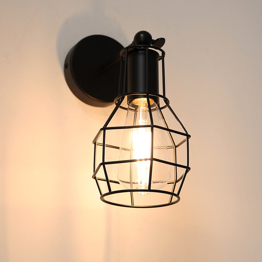 Traditional Vintage Cage Iron 1-Light Wall Sconce Lamp For Living Room Lumendat