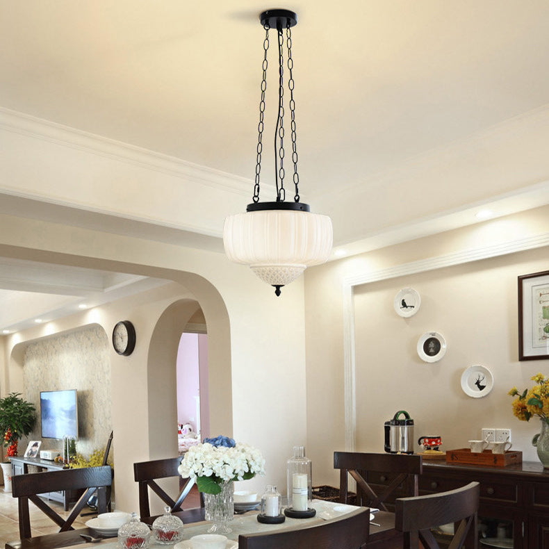 Modern Minimalist Cream Lantern Iron Glass 3-light Pendant Light for Living Room