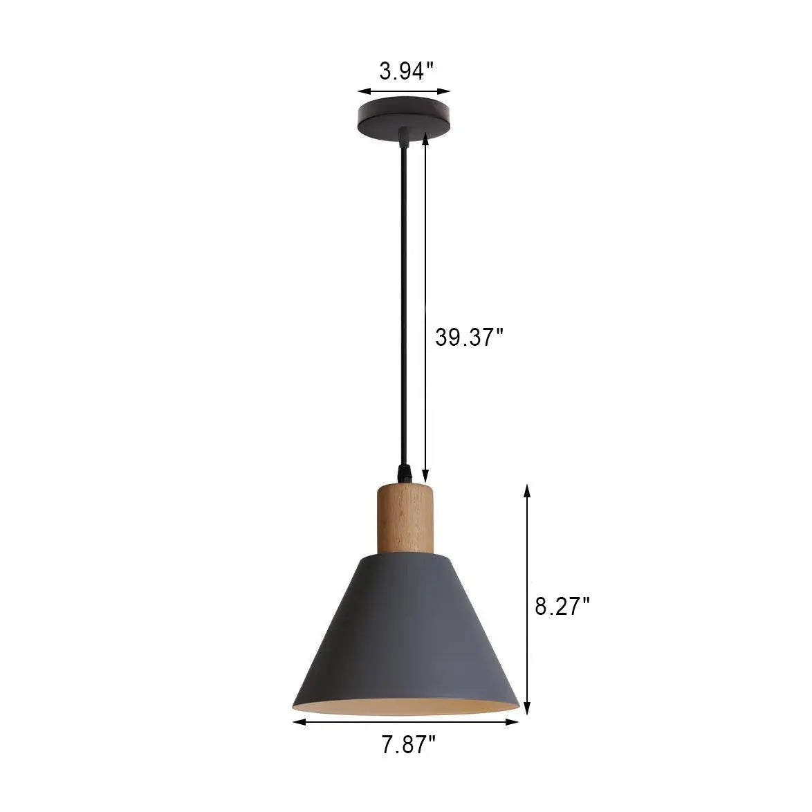 Nordic Vintage Iron Cone Wood Top 1-light Pendant Light Lumendat