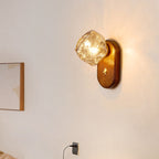 Traditional Japanese Oval Ice Cube Shape Solid Wood Glass 1-Light Wall Sconce Lamp For Bedroom Lumendat