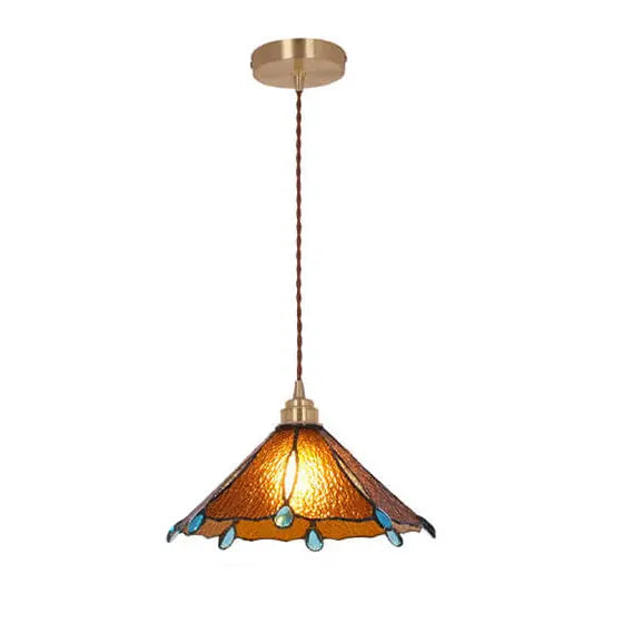 Vintage Tiffany Stained Glass Umbrella Shape 1-light Pendant Light BulbSquare