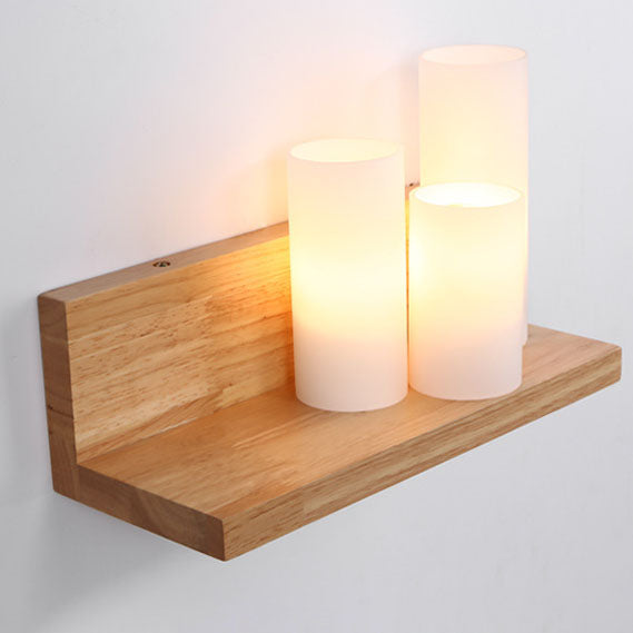 Japanese Minimalist Cylindrical Wooden Glass 1-Light Wall Sconce Lamp Lumendat