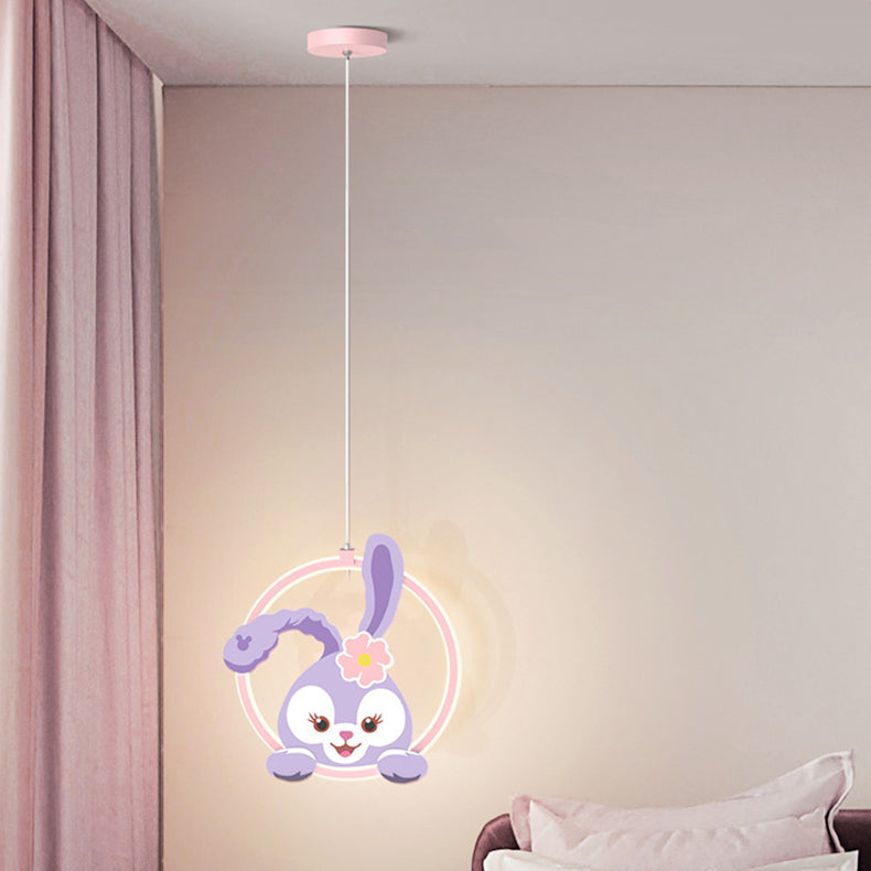 Lumendat Contemporary Creative Kids Iron Aluminum Acrylic Circle StellaLou Rabbit LED Pendant Light For Bedroom Lumendat