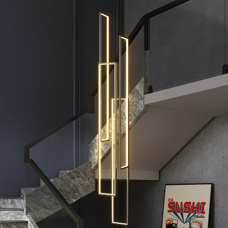 Modern Minimalist Iron Aluminum Silica Rectangular Square Ceiling Plate LED Chandelier for Stairway BulbSquare