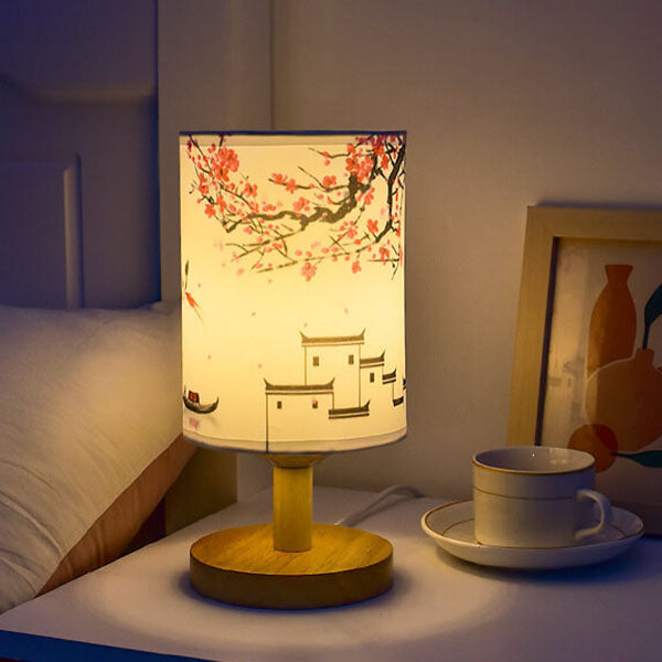 Modern Minimalist Fabric Column Landscape Wood LED Table Lamp Lumendat