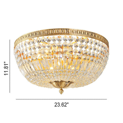 French Vintage Crystal Round 3/5/9 Light Flush Mount Ceiling Light