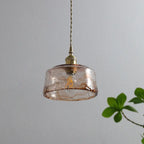 Vintage Amber Drum Round Glass Brass 1-light Pendant Light Lumendat
