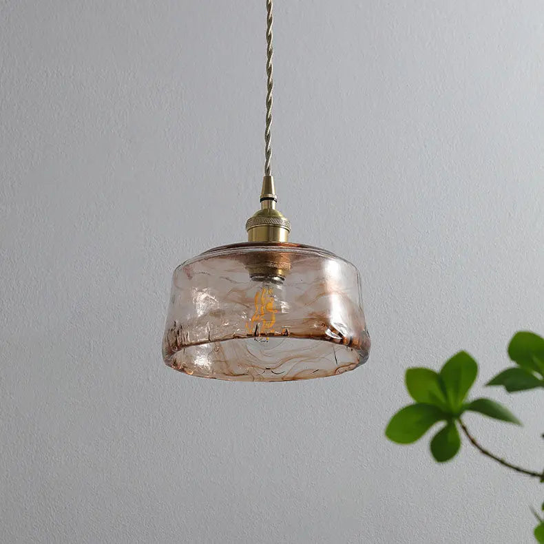 Vintage Amber Drum Round Glass Brass 1-light Pendant Light Lumendat