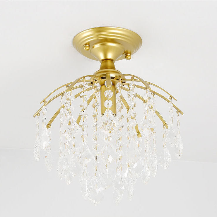 Scandinavian Modern Round Iron Crystal 1-Light Semi-Flush Mount Ceiling Light Lumendat