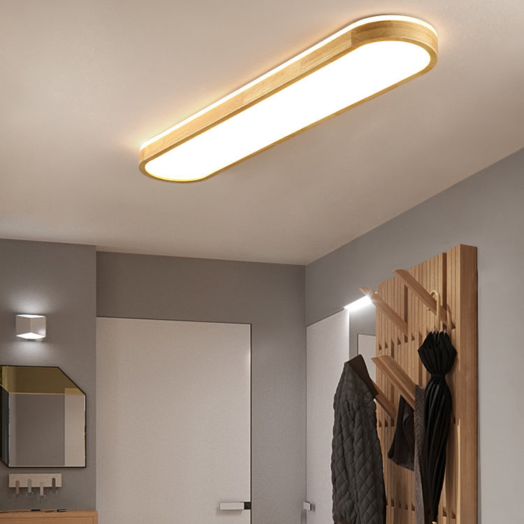 Traditional Japanese Rectangular Solid Wood Acrylic LED Flush Mount Ceiling Light For Living Room Lumendat