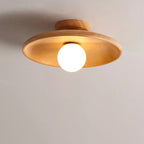 Modern Simplicity Rubberwood Glass Round 1-Light Semi-Flush Mount Ceiling Light For Hallway Lumendat