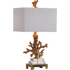 Modern Art Deco Linen Resin Crystal Coral Base 1-Light Table Lamp For Bedroom Lumendat