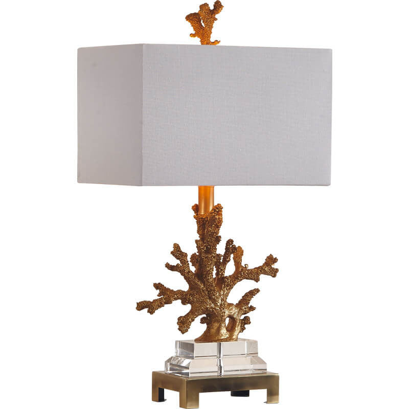 Modern Art Deco Linen Resin Crystal Coral Base 1-Light Table Lamp For Bedroom Lumendat