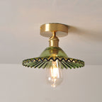 Japanese Vintage Glass Brass Lotus 1-Light Semi-Flush Mount Ceiling Light Lumendat