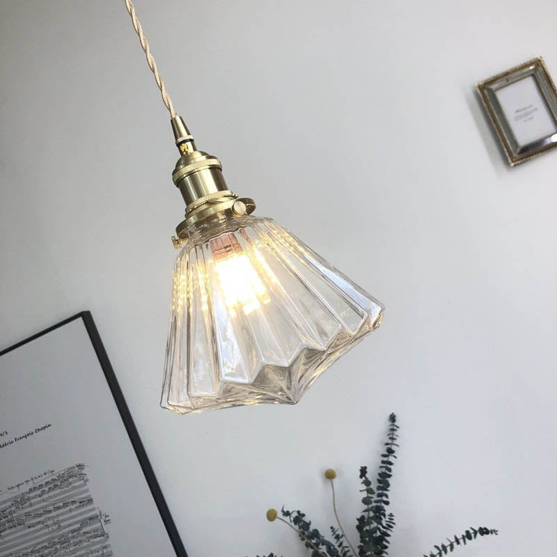 Modern Art Deco Brass Glass Diamond Shape 1-light Pendant Light for Living Room