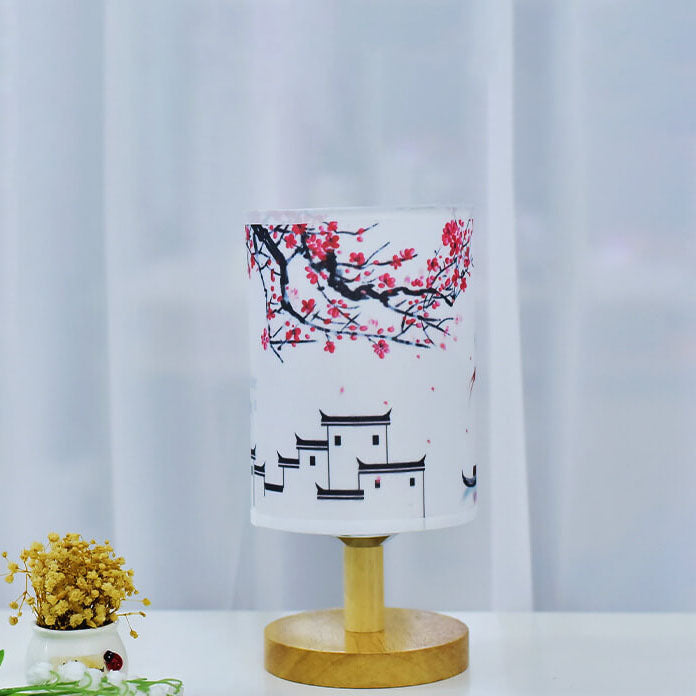 Modern Minimalist Fabric Column Landscape Wood LED Table Lamp Lumendat