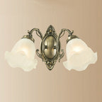 Traditional European Iron Glass Flower 2-Light Wall Sconce Lamp For Living Room